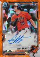 2021 Bowman Chrome Sapphire Edition Autographs #BSPACM Coby Mayo Orange Baseball Card