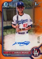 2022 Bowman Chrome Prospect Autographs #CPASM Samuel Munoz Orange Refractor Baseball Card