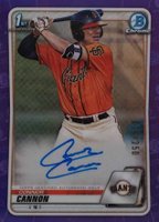 2020 Bowman Chrome Prospect Autographs #CPACC Connor Cannon Purple Refractor Baseball Card