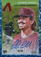 2023 Topps Chrome Platinum Anniversary Autographs #CC Corbin Carroll Platinum Toile Cream/Blue Refractor Baseball Card