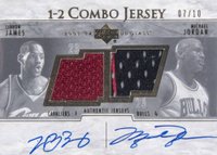 2003 Upper Deck Glass Autograph 1-2 Combo Jersey #LJ/MJ James/Jordan Basketball Card