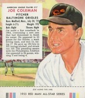 1955 Red Man Tobacco #17 Joe Coleman Baseball Card
