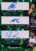 2024 Leaf Metal Signature Series Signatures 6 #S6-1 Anthony Edwards/Giannis Antetokounmpo/Julius Erving/Larry Bird/Magic Johnson/Stephen Curry Green Crystal 1/1 Basketball Card