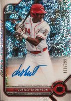 2022 Bowman Chrome Prospect Autographs #CPAJT Justice Thompson Speckle Refractor Baseball Card