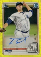 2020 Bowman Chrome Prospect Autographs #CPATS Tarik Skubal Yellow Refractor Baseball Card
