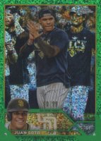 2023 Topps Chrome #100 Juan Soto SP-Green Speckle Refractor Baseball Card