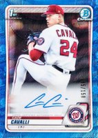 2020 Bowman Draft Chrome Draft Picks Autographs #CDACCA Cade Cavalli Blue Wave Refractor Baseball Card