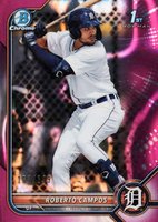 2022 Bowman Chrome Prospects #BCP14 Roberto Campos Fuchsia Lava Refractor Baseball Card