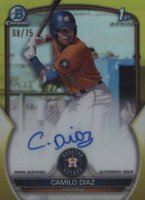 2023 Bowman Chrome Prospect Autographs #CPACD Camilo Diaz Yellow Refractor Baseball Card