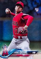 2018 Topps Update #US1 Shohei Ohtani Pitching in Red Jersey-Rainbow Foil Baseball Card