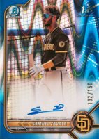 2022 Bowman Chrome Prospect Autographs #CPASZ Samuel Zavala Blue Raywave Refractor Baseball Card