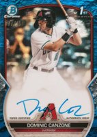 2023 Bowman Chrome Prospect Autographs #CPADC Dominic Canzone Blue Lunar Crater Refractor Baseball Card