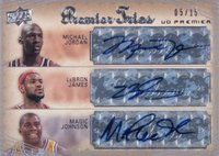 2007 Upper Deck Premier Premier Trios Autographs #PTJJJ LeBron James/Magic Johnson/Michael Jordan Basketball Card