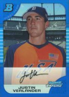 2005 Bowman Chrome Draft Picks #129 Justin Verlander Blue Refractor Baseball Card
