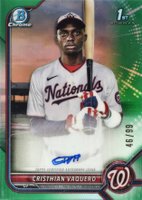 2022 Bowman Chrome Prospect Autographs #CPACV Cristhian Vaquero Green Refractor Baseball Card