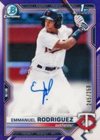 2021 Bowman Chrome Prospect Autographs #CPAERO Emmanuel Rodriguez Purple Refractor Baseball Card
