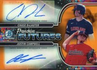 2022 Bowman Draft Franchise Futures Dual Autographs #FFDADC Chase Delauter/Justin Campbell Orange Refractor Baseball Card