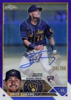 2023 Topps Chrome Rookie Autograph #RABT Brice Turang Purple Baseball Card
