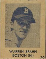 1948 Blue Tint #20 Warren Spahn Hand Cut Baseball Card