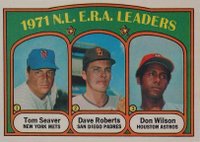 1972 O-Pee-Chee #91 N.L. E.R.A. Leaders Roberts photo is Denny Baseball Card