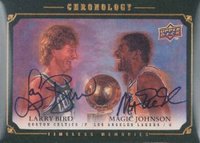 2007 Upper Deck Chronology #150 Larry Bird/Magic Johnson Autograph-Gold Basketball Card