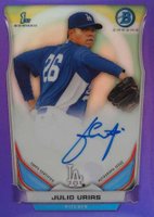 2014 Bowman Chrome Autograph Prospects #JU Julio Urias Purple Refractor Baseball Card