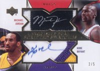 2006 Upper Deck Exquisite Collection Scripted Swatches Dual #DSSJB Michael Jordan/Kobe Bryant Basketball Card