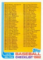 1982 Topps #789 Checklist 661-792 Baseball Card