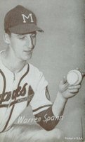 1962 Exhibits Statistic Back # Warren Spahn Red Back Baseball Card