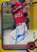 2022 Bowman Chrome Prospect Autographs #CPALB Leonardo Balcazar Yellow Refractor Baseball Card
