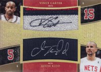 2005 Upper Deck Exquisite Collection Scripted Swatches Dual #DSSCK Vince Carter/Jason Kidd Basketball Card