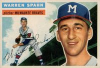 1956 Topps #10g Warren Spahn Gray back Baseball Card