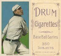 1909 White Borders Drum 350 #32 Chief Bender Pitching-No Trees In Background Baseball Card