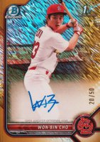2022 Bowman Chrome Prospect Autographs #CPAWC Won-Bin Cho Gold Shimmer Refractor Baseball Card