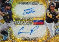 2024 Bowman Chrome International Impact Autographs #IICS Ethan Salas/Jackson Chourio Gold Mini Diamond Refractor Baseball Card