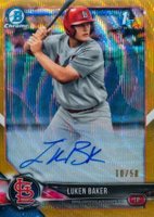 2018 Bowman Draft Chrome Draft Picks Autographs #CDALB Luken Baker Gold Wave Refractor Baseball Card