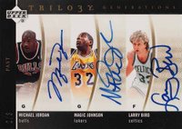 2006 Upper Deck Trilogy Generations Past Trio Signatures #JJB Larry Bird/Magic Johnson/Michael Jordan Basketball Card