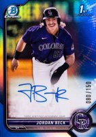 2022 Bowman Draft Chrome Draft Pick Autographs #CDAJBE Jordan Beck Blue Refractor Baseball Card