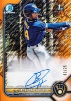 2022 Bowman Chrome Prospect Autographs #CPAJCO Jackson Chourio Orange Shimmer Refractor Baseball Card