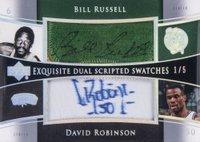 2004 Upper Deck Exquisite Collection Dual Scripted Swatches #SS2RR Bill Russell/David Robinson Basketball Card
