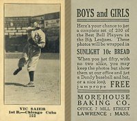 1916 Morehouse Baking #152 Vic Saier Baseball Card