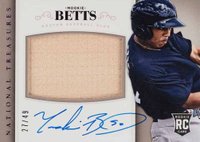 2014 Panini National Treasures #210 Mookie Betts Material Signature-Purple Baseball Card