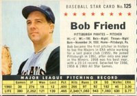 1961 Post Cereal #125 Bob Friend Perforated Baseball Card