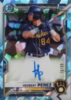 2021 Bowman Chrome Sapphire Edition Autographs #BSPAHP Hedbert Perez Aqua Baseball Card