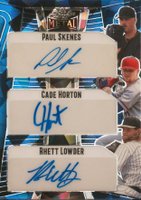 2023 Leaf Metal Triple Autographs #TA13 Cade Horton/Paul Skenes/Rhett Lowder Blue Crystal Baseball Card