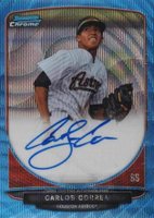 2013 Bowman Prospect Autograph #BCPCC Carlos Correa Chrome-Blue Wave Refractor Baseball Card