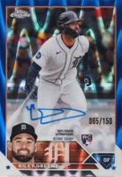 2023 Topps Chrome Rookie Autograph #RARG Riley Greene Blue Raywave Baseball Card
