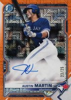2021 Bowman Mega Box Chrome Autographs #BMAAM Austin Martin Orange Refractor Baseball Card