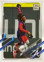 2021 Topps #263 Ronald Acuna Jr. SP-Jumping At Wall Baseball Card