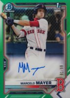 2021 Bowman Draft Chrome Draft Pick Autographs #CDAMM Marcelo Mayer Green Refractor Baseball Card
